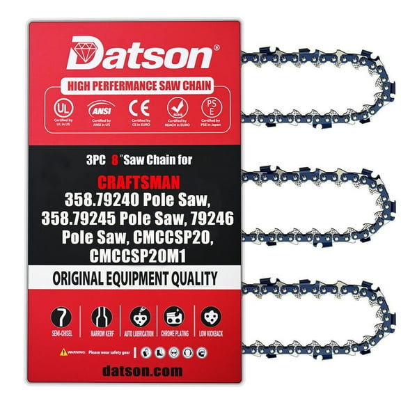 Chainsaw Chain 8 Inch 3/8" LP Pitch .043" Gauge 34 Drive Links Fits CRAFTSMAN 358.79240 Pole Saw, 358.79245 Pole Saw, 79246 Pole Saw, CMCCSP20, CMCCSP20M1 R34 (3 Chains)