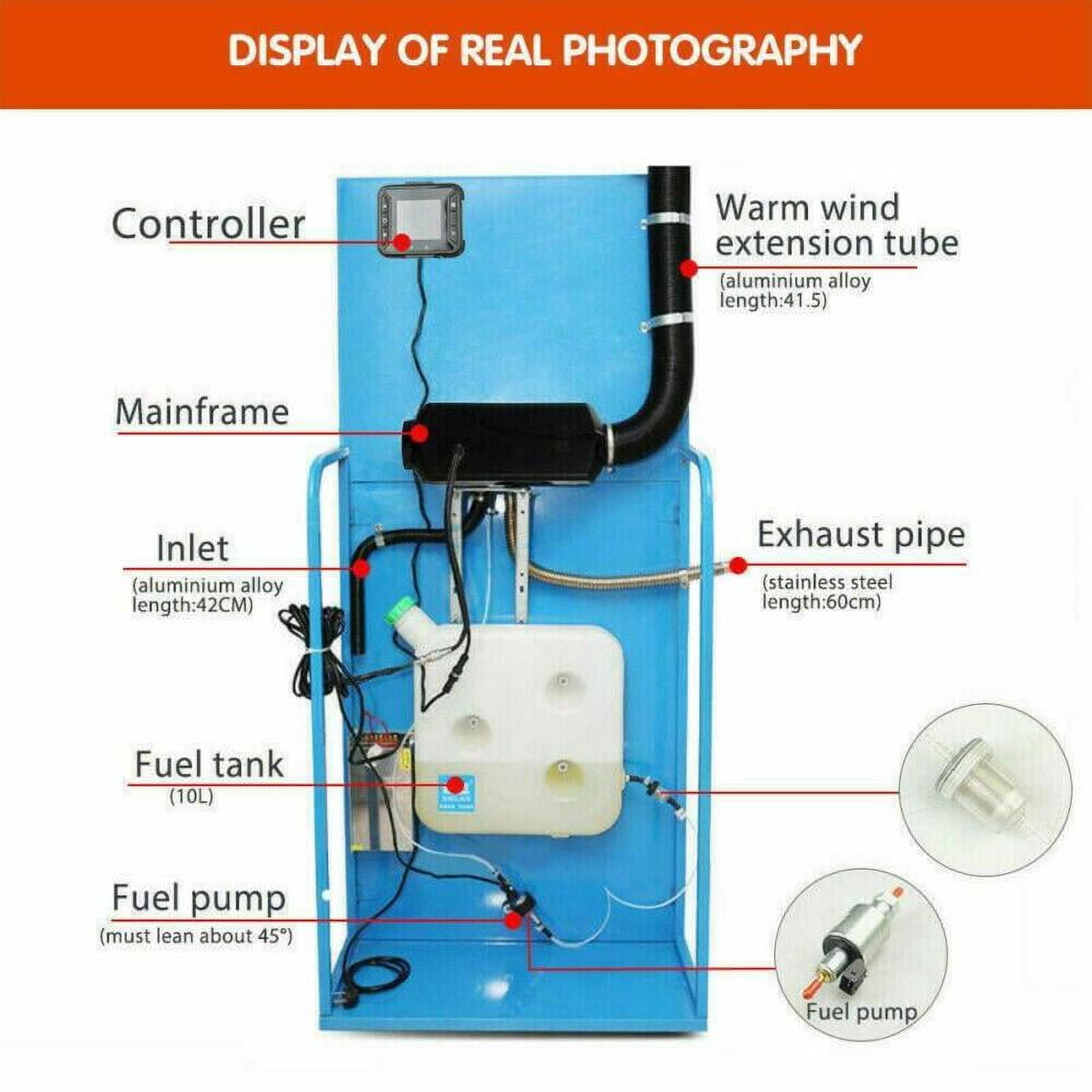 Jacgood 12V Diesel Air Heater,Digital Display 5KW for Car Trucks Motor-home Boat Bus Can(with LCD Monitor, Tank),White
