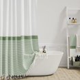 thumbnail image 1 of Dynamene Rideaux de Douche Extra Longs, 84 Pouces de Long Rideau de Douche en Tissu Boho Rayé avec Franges pour Salle de Bain, Ensemble de Rideaux de Douche en Tissu Texturé Boho avec Crochet, Vert Sauge, 72X84, 1 of 1
