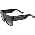 thumbnail image 3 of Women's Rhinstone Crystal Flat Top Square Sunglasses Mirrored Lens 57mm (Black / Lavender), 3 of 4