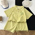 thumbnail image 2 of Tigivemen Summer Outfits Short Sleeve T Shirts 2Pcs Set for Toddler Girls Boys Lapel Cartoon Baby Clothes Green,18-24 Months, 2 of 4