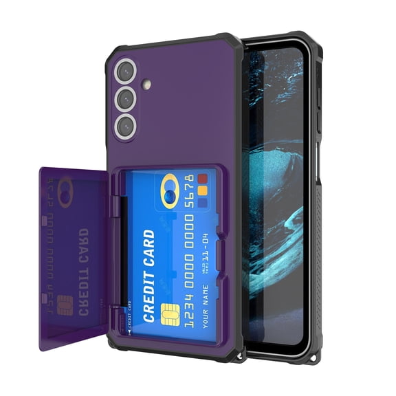 Dteck for Samsung Galaxy A15 Case with Card Holder & Hidden Mirror, Shockproof Protection Rugged Flip Cover,Deep Purple