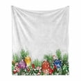 thumbnail image 1 of Christmas Soft Flannel Fleece Throw Blanket, Holiday Season Office Design Tree Celebration Snowflakes Celebration, Cozy Plush for Indoor and Outdoor Use, 60" x 80", White Green Red, by Ambesonne, 1 of 6