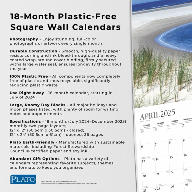 Beaches | 2025 12x24 beaches-2025-12x24-hanging-18-month-wall-calendar-jul-24-dec-25-plato-walmart-com