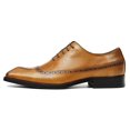 thumbnail image 2 of Santimon Yellow Brown Dress Shoes for Men Brogue Lace up Oxford Shoes Classic Pointed Toe Formal Shoes for Wedding Meeting US 7, 2 of 8