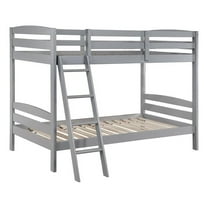 Hina Twin Bunk Bed- Angled Ladder- Sturdy Slat Design- Gray Solid Wood
