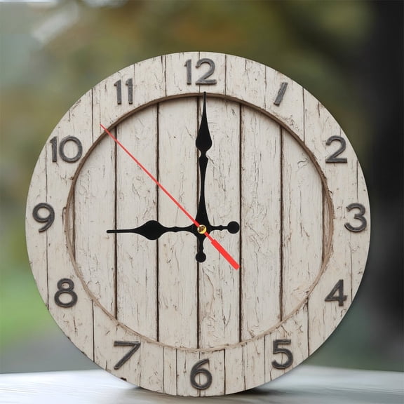10-Inch Silent Wooden Wall Clock, " Rustic Farmhouse Style Wall Clock Large Round Vintage Decor " Silent Non-Ticking Clock, Battery Operated (AA Batteries Not Included), Artistic Home Decor