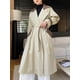 thumbnail image 2 of Gabardina larga para mujer, tendencia primavera otoño 2024, diseño de solapa de piel de oveja auténtica con parches en contraste, chaqueta cortavientos con cinturón, 2 of 4