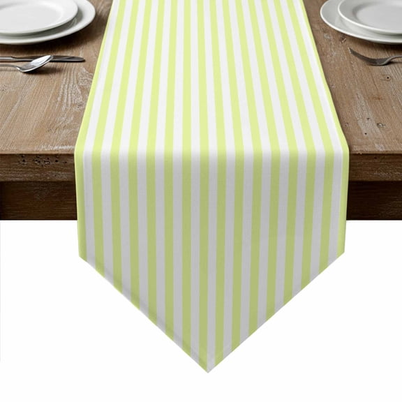Yellow White Stripe Table Runner Linen Burlap Table Runner 120 Inches Long Modern Minimalist Geometric Striped Dresser Scarves for Kitchen Island Coffee Dining Room Party Holiday Decor 13"x120"