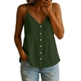 thumbnail image 3 of Lumistal Women's Sleeveless Linen Tank Top V Neck Button Down Shirt Casual Blouse for Women Trendy Loose Fit Summer Beach Vacation Tops Daily Wear Green M, 3 of 7