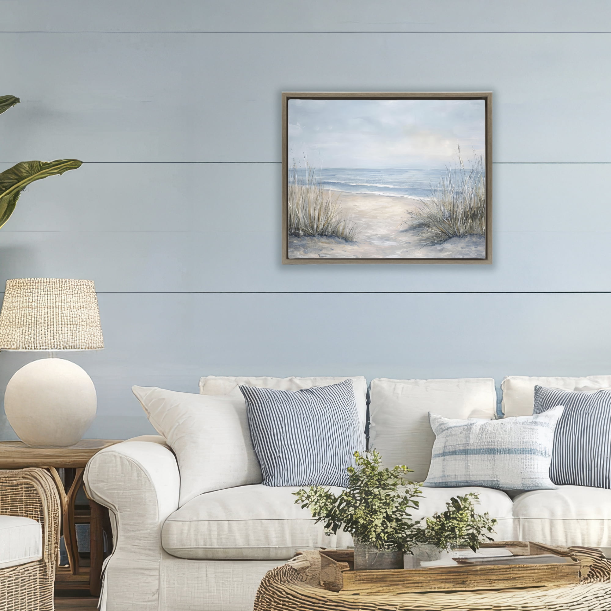 Stupell Industries To The Beach Tranquil Landscape Brown Framed Floater Canvas Wall Art, design by Petal Prints Design