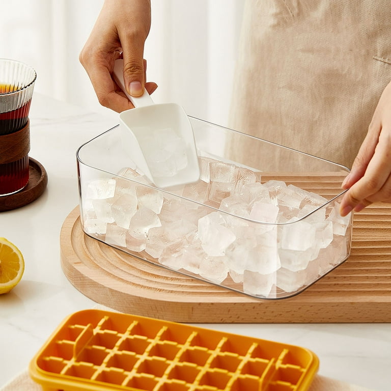 GROFRY 1 Set Ice Cube Tray Single/Double Layer Multiple Grids Press Button  Design Silicone Ice Mold Tray Storage Box with Shovel Kitchen Tool,White  Single Layer 