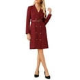 thumbnail image 2 of INSPIRE CHIC Women's Tweed Dress Double Breasted Long Sleeve Blazer Dress with Belt M Red, 2 of 4