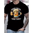 thumbnail image 1 of T-Shirt Col Rond Décontracté pour Hommes avec Imprimé Cartoon "Good Beer Good Times", Légèrement Extensible, Coupe Régulière, Haut d'Été, 1 of 5