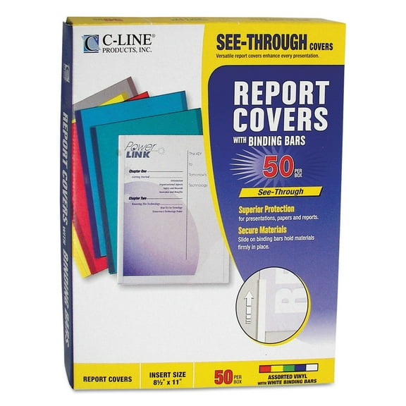 C-Line Report Covers with Binding Bars, Vinyl, Assorted, 8 1/2 x 11, 50/BX