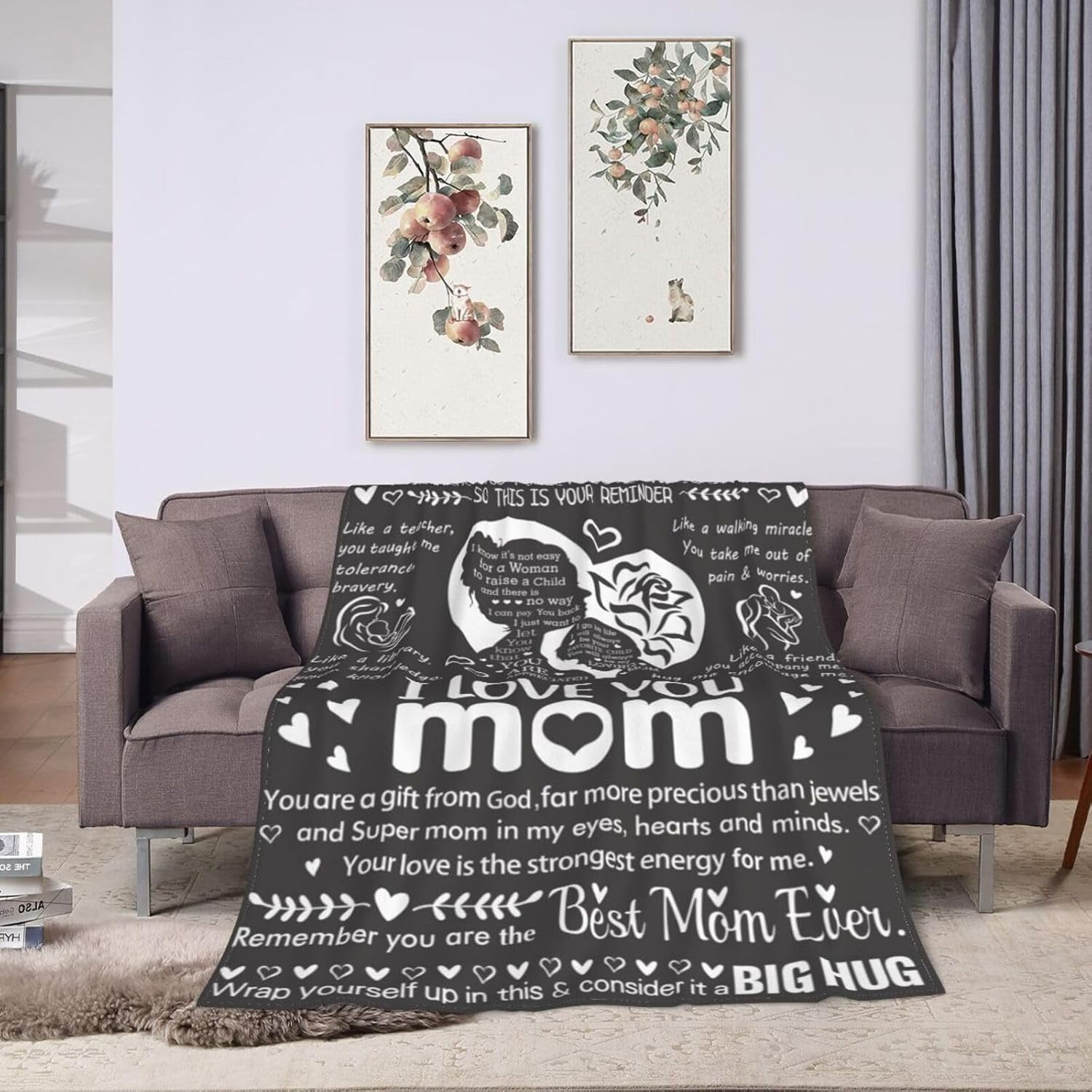 I Love You Mom Blanket for Mom, Valentines Gifts for Mom from Daughter Son, Birthday Gifts for Women Who Has Everything, Blanket Gift for Her, I Love You Mom Throw Blanket