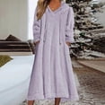 thumbnail image 2 of Prolriy Robe à Manches Longues pour Femmes Robe Décontractée Solide en Peluche à Capuche Robe Ample avec Poche Robe Chandail Robe Chandails Robes pour Femmes Violet G, 2 of 4