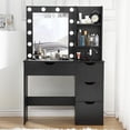 thumbnail image 1 of Bingirl Coiffeuse Noire avec Miroir, Station de Recharge, 3 Modes d'Éclairage avec Luminosité Réglable - 4 Tiroirs de Rangement, 2 Étagères de Rangement, Idéale pour Commode de Chambre, 1 of 6