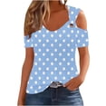 thumbnail image 2 of Nmnitkp Womens Summer Trendy Cold Shoulder Short Sleeve T Shirts Criss Cross Casual Loose Tunic Shirts Tops Blouses Light Blue,L, 2 of 6