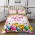 thumbnail image 1 of Erosebridal Cute Rabbit Chicken Coverlet Set Twin, Happy Easter Bedding Set, Pink Floral Bedroom Decor 2pcs, 1 of 5