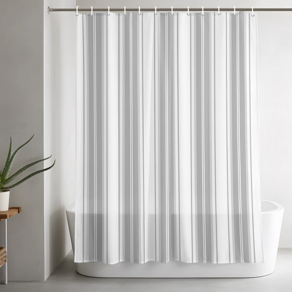 Shower Curtains for Bathroom-36"x72",Minimalist Gray Stripes Waterproof Bath Curtain Grommet Shower Curtain Set with Hooks,