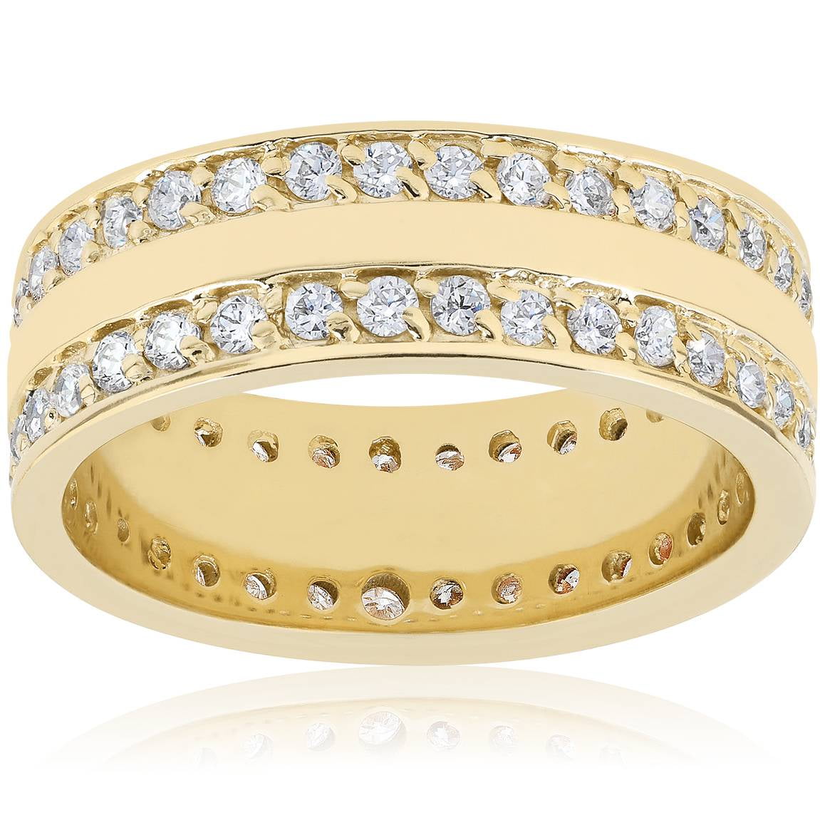 1 1/2ct Diamond Double Row Eternity Ring 14k Yellow Gold 7.5mm Wide