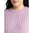 thumbnail image 4 of Terra & Sky Women’s Plus Cable Knit Sweater with Faux Pearls, Lightweight, Sizes 0X-5X, 4 of 5