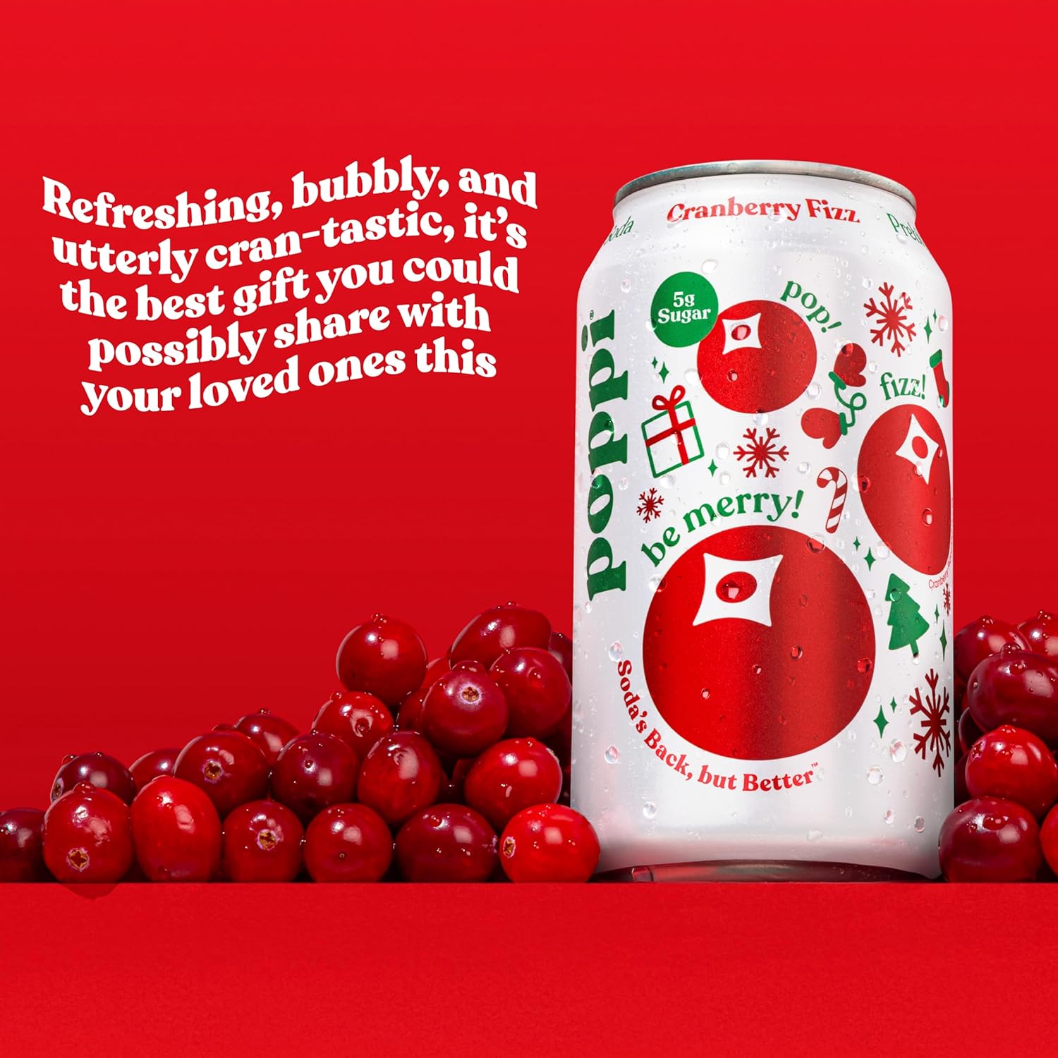 Poppi Cranberry Fizz Prebiotic Soda, 12 oz, 6 Pack Cans (RR Enterprise Exclusive)