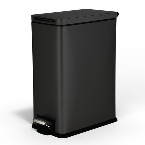 Home Zone Living 8 Gallon Slim Stainless Steel Kitchen Trash Can with Step Pedal and Soft Close Lid, Black
