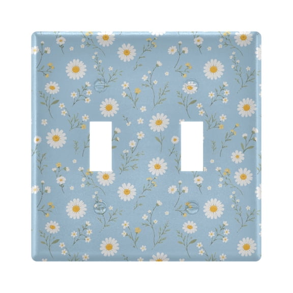 White Daisy Toggle Switch Wall Plate 2-Gang Unbreakable Durable PC Flush Fit Round Edge 4.48x4.56in