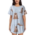 thumbnail image 1 of Balery Playful Walrus Wonders Conjunto de Pijama para Mujer con Estampado, Dos Piezas de Manga Corta y Shorts, Ropa de Dormir Suave con Cuello Redondo y Bolsillos-XX-Large, 1 of 6
