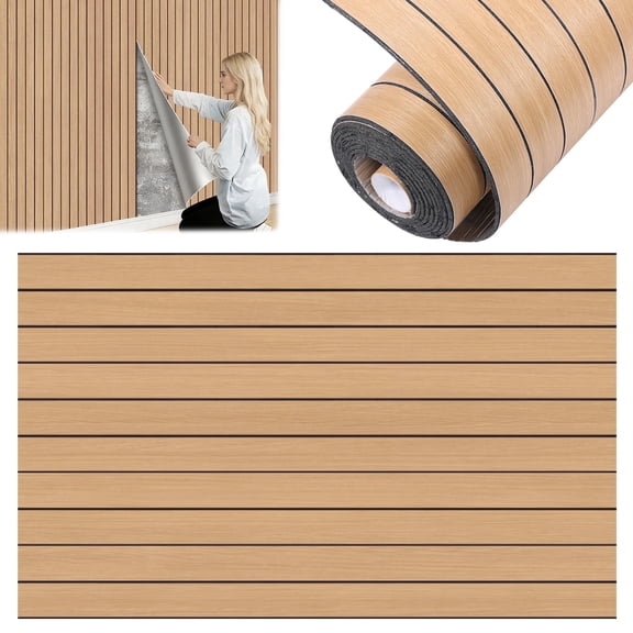Peel and Stick PVC Slat Wall Panel, 118" x 15.75" Self Adhesive Faux Oak Wood Grain – 3D Soundproof Wall Panels for Walls & Ceilings