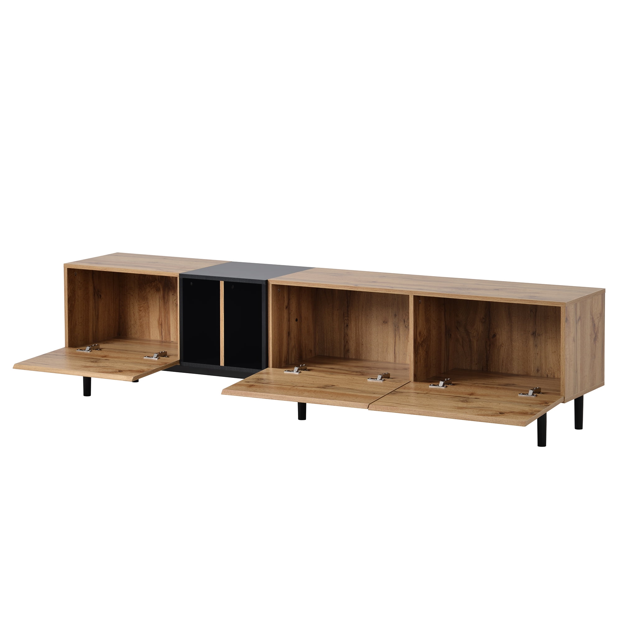 DEALTOPS Modern Minimalist TV Stand with 3 Drop-down Doors and Ample Storage Space for TVs up to 80'' -Natural Wood