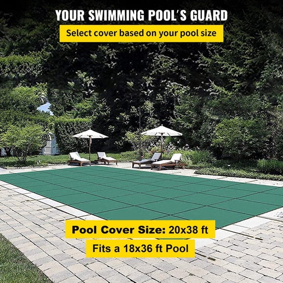 Heavy-Duty Winter Safety Cover for Pools, Fits 20' x 38' Rectangle Inground Swimming Pools, Green Solid Mesh