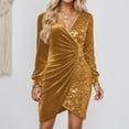 thumbnail image 2 of Women's V Neck Long Sleeve Sparkly Gold Dress Formal Dress Sequin Party Dresses for Women, 2 of 4