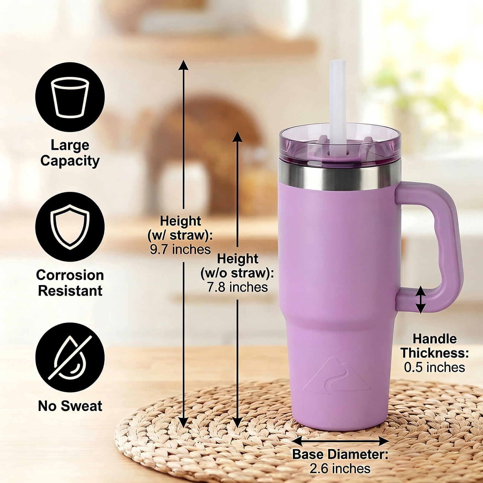 Ozark Trail 18 oz Stainless Steel Insulated Tumbler with Handle, Lilac