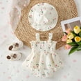thumbnail image 5 of RMGVDSD Baby Girls Romper Dress Summer Sleeveless Floral Print Bodysuit Onesie Smocked Rompers Sun Dress Hat Casual Outfit For Infants 6-9 Months, 5 of 9