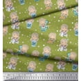 thumbnail image 2 of Soimoi Green polyester Crepe Fabric Cute Girl & Dots Printed Fabric 1 Yard 52 Inch Wide, 2 of 3
