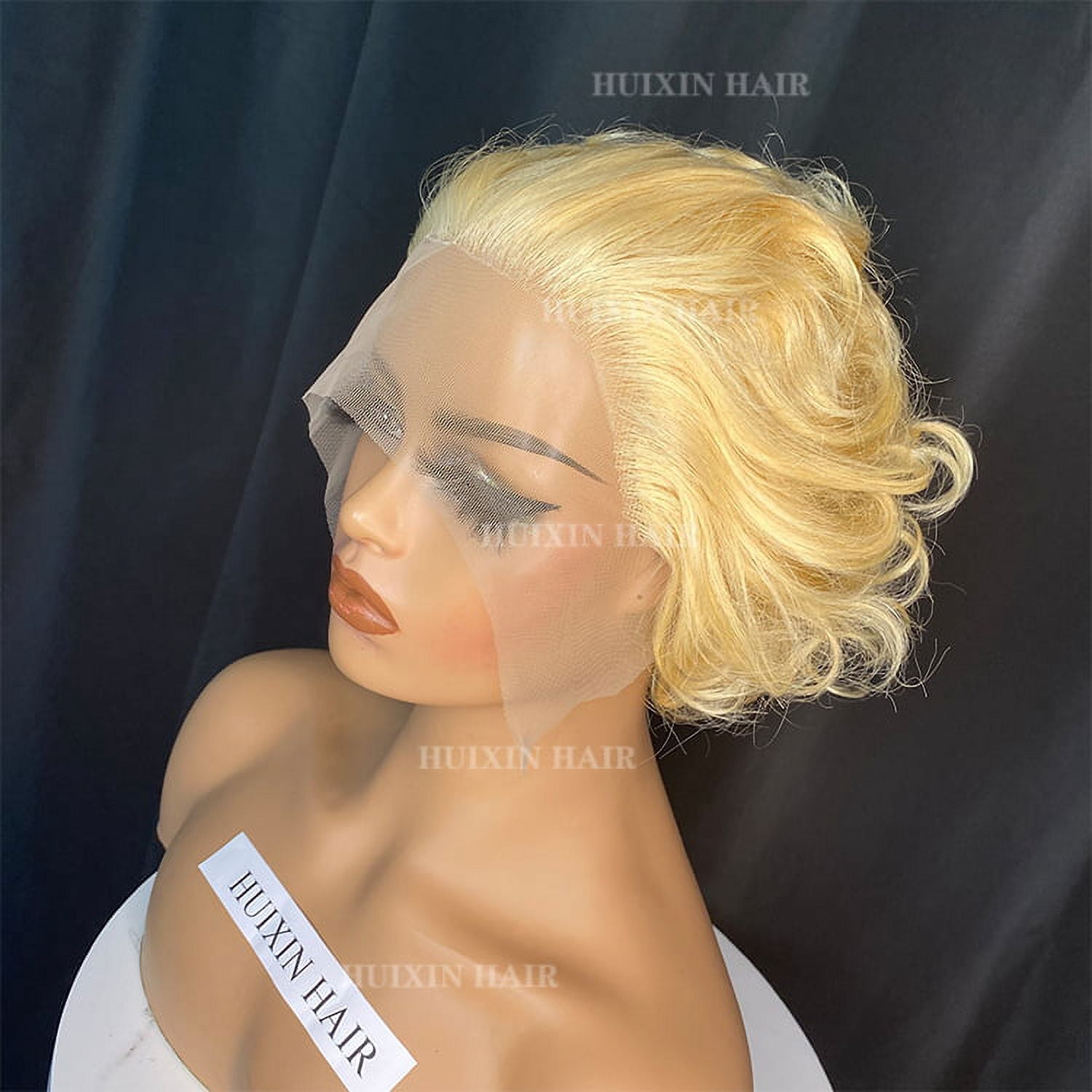 Huixin Hair 13x1 Pixie Cut With Blonde Color Short Human Hair Curl Wig