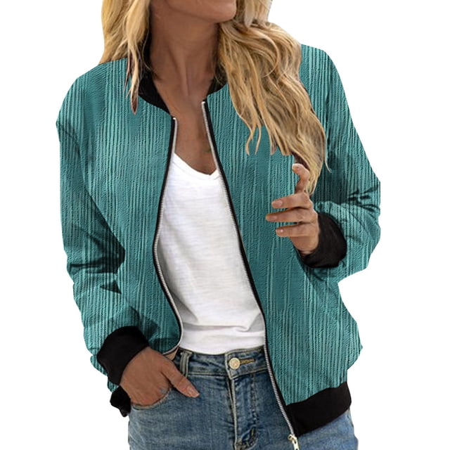 Duoif Veste pour Femmes, Veste Décontractée à Imprimé Tendance pour Femmes, Cardigan à Fermeture Éclair, Haut de Veste pour Femmes Vert Pâle L