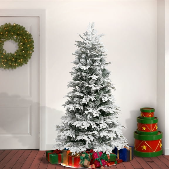 6 ft. Feel Real® Artificial Acacius Snowy Christmas Tree, Green, Includes Stand
