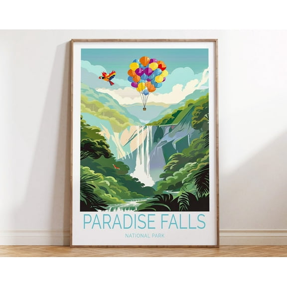 Kna Prints - Paradise Falls National Park Travel , Up Movie Art Print, Up Balloon House Print, Waterfall , National Park Wall Art For Home Decor UNFRAMED-8x12