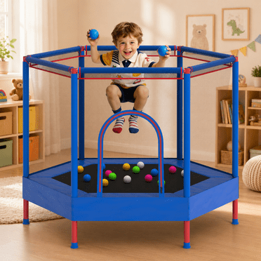 55" Hexagonal Toddler Trampoline for Kids, SHINPT Mini Trampoline with Enclosure Net, 55in Outdoor Trampoline for Backyard, Indoor Kids Trampoline for Basement, Gameroom, Small Trampoline for Gift
