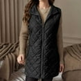 thumbnail image 5 of yoeyez Women's Mid Length Quilted Puff Vest Hooded Sleeveless Button Down Cotton Padded Jacket Lightweight Waistcoat Winter Coat Black,S, 5 of 7