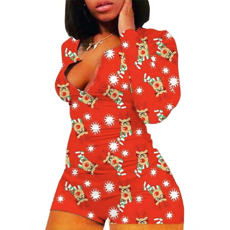 

LisenraIn Women Oneseies Bodysuit Bodycon Stretch Leotard Xmas Pajamas