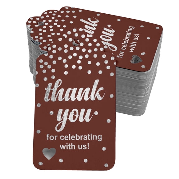 Inkdotpot Silver Foil Paper Hang Tags ThankYou For Celebrating With Us Bridal Shower-Baby Shower-Retirement-Wedding-Birthday Favor Tags 100 Pack