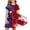 E086-Multicolor, variant on Girls' Independence Day Round Neck Dress, Summer Fashion Print Short Sleeve Pleated Casual Soft Dress