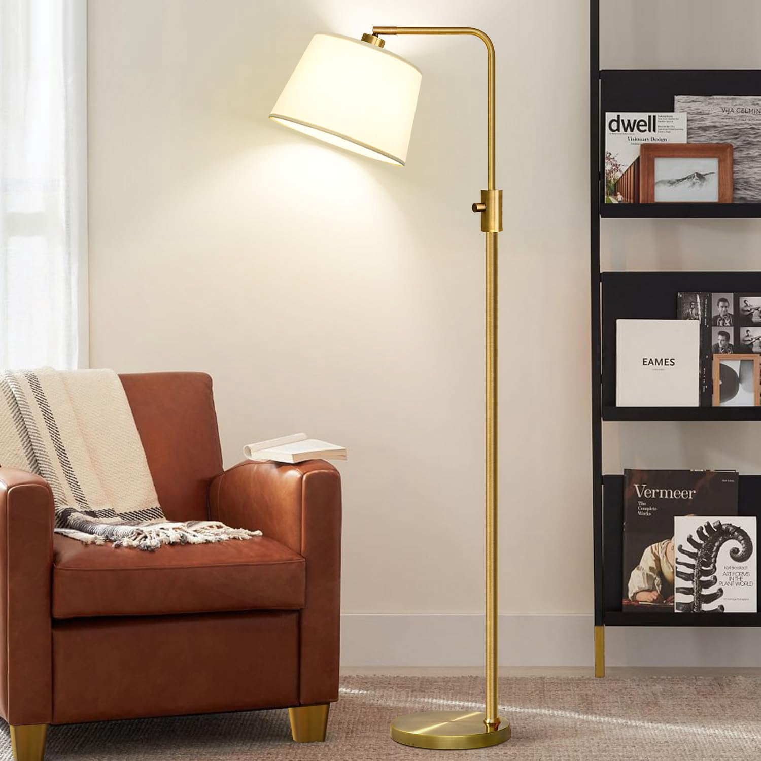 Dimmable Floor Lamp, 1000 Lumens LED Edison Bulb Included, Arc Floor Lamps for Living Room Modern Standing Lamp with Linen Shade, Tall Lamp for Bedroom Office Dining Room- Black