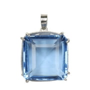 GEMHUB 12.00 Gram Blue Topaz Princess Cut Gemstone Pendant Fine 925 Sterling Silver Pendant Faceted Jewelry