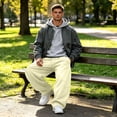 thumbnail image 5 of Nestiefly Men's Baggy Sweatpants Fleece Wide Leg Lounge Sweat Pants Drawstring Waist Jogging Pants with Pockets Khaki S, 5 of 7